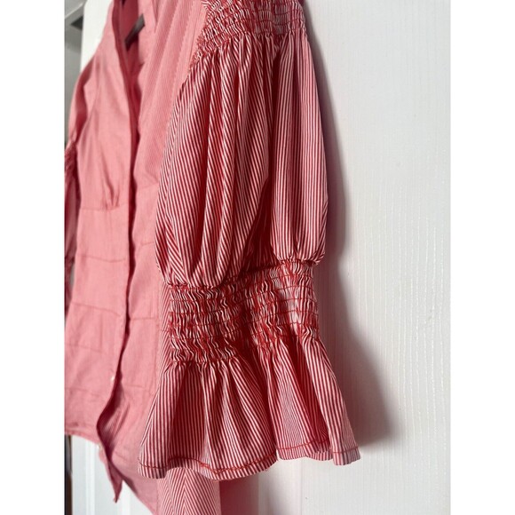 Zara Womens Size Medium Bell Sleeve Orange Stripe Button Down Shirt Blouse Top - Picture 3 of 5